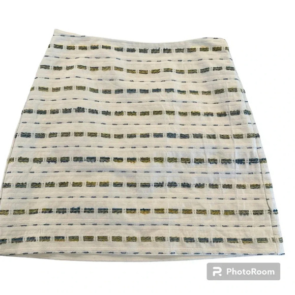 Loft Bohemian Boucle A-Line White, Blue & Green Midi Skirt Size 8 - Picture 2 of 8